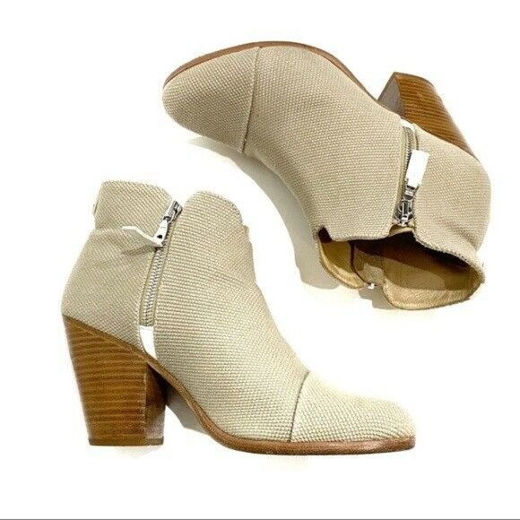 RAG-BONE Canvas Taupe Ankle Booties Margot Size 8.5 $495 - Picture 4 of 9